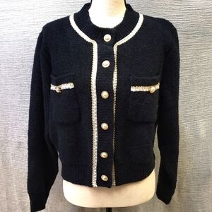 New w/ Tags Urban Revivo Knitted Black Pearl Tweed Cardigan